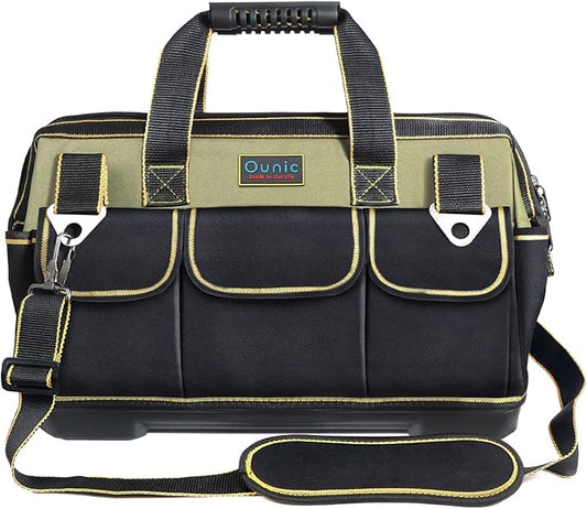 Tool Bag, Ounic 17 Inch Large Tool Bag Heavy Duty With Wide Mouth and Waterproof Strong Molded Base, Heavy Duty Tool Bags Organizer with Adjustable Shoulder Strap Specially Designed for Various Tools