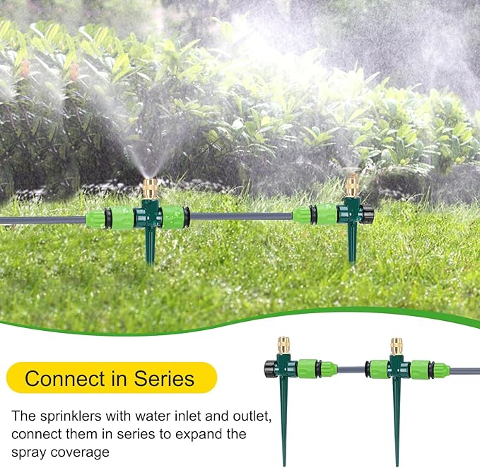 2 Pack Metal Lawn Sprinklers for Yard, Automatic Water Sprinklers with Spike Base, Adjustable Brass Sprinkler Nozzle with 360 Degree Large Area Coverage for Lawn Grass and Garden Irrigation (Black)