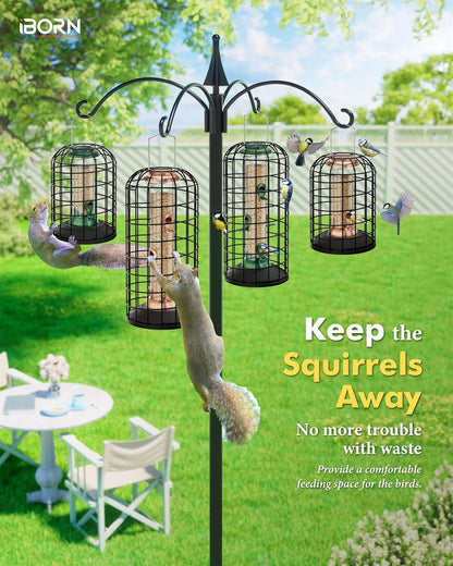 iBorn Squirrel Proof Bird Feeder - Pigeon Proof Cage for Outside With Pestoff Hanging Wild Bird Seed for Mix Blends - Heavy Duty All Metal Copper 14 Inch