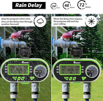 2 Outlet Garden Digital Electronic Water Timer Irrigation Controller for Garden Yard, Green