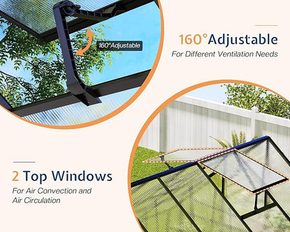 Jocisland 8x8x7 FT Polycarbonate Greenhouse for Outdoors with 2 Windows, Dual Swing Doors, Aluminum Walk-in Frame, Heavy Duty Garden Greenhouse for Backyard, Black