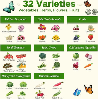 Lush&Dew Year-Round USDA Zone 4 Seed Bank, 32 Varieties Non-GMO Heirloom Seeds of Vegetables, Herbs, Gardening Gifts for Women Men, Emergency Survival Kit for Raised Garden Bed, Greenhouse