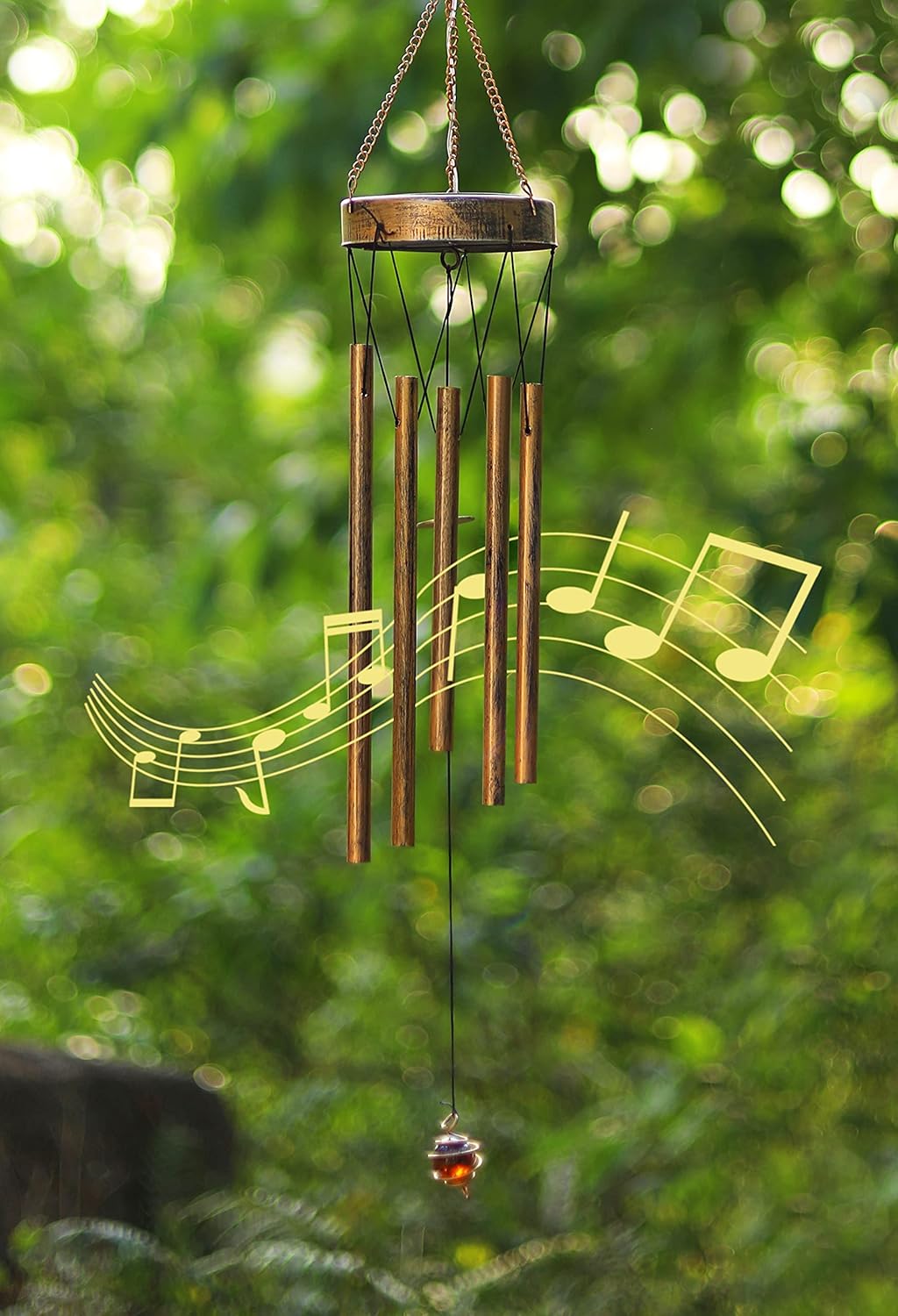 Solar Wind Chimes, Sun Wind Chime Outdoor Clearance w/Glowing Crackle Glass LED Unique Wind Bells for Outside Waterproof Chimes, Gifts for Her/Him (42" Long Metal Chimes)…