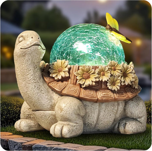 Solar Resin Turtle – Garden Decor Ornament with Floral Design,Cute Animal Statue for Outdoor, Patio, Yard Decoration,Home Unique Birthday Housewarming Gifts for Moms Women Dad Grandparents