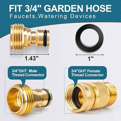 Garden Hose Quick Connect, Brass Hose Quick Connect fittinging, 3/4 Inch Heavy Duty Hose Connector, Leak-Proof, Easy to Install, Compatible with Standard Garden Hoses (2 Pack)