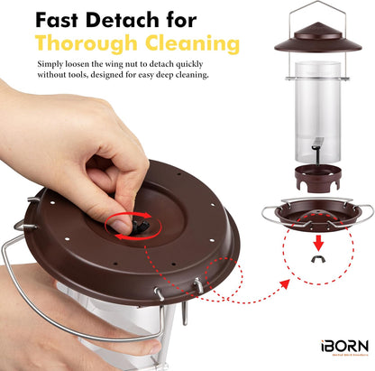 iBorn Bird Feeder Metal Squirrel Chew-Proof Bird Feeders for Outdoors Hanging for Cardinal Outside, Holds 1.5LB Seed with 3 Perchs, Bronze (Seed is not Included)