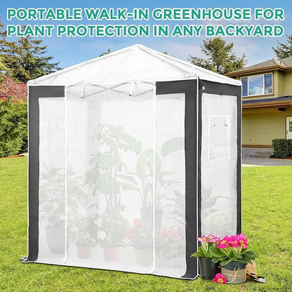 EAGLE PEAK 6x4 Portable Walk in Greenhouse with Polyester Reinforced Corners, Instant Pop up Indoor Outdoor Gardening Green House, Roll Up Zipper Entry Door and Mesh Windows, Gray/White