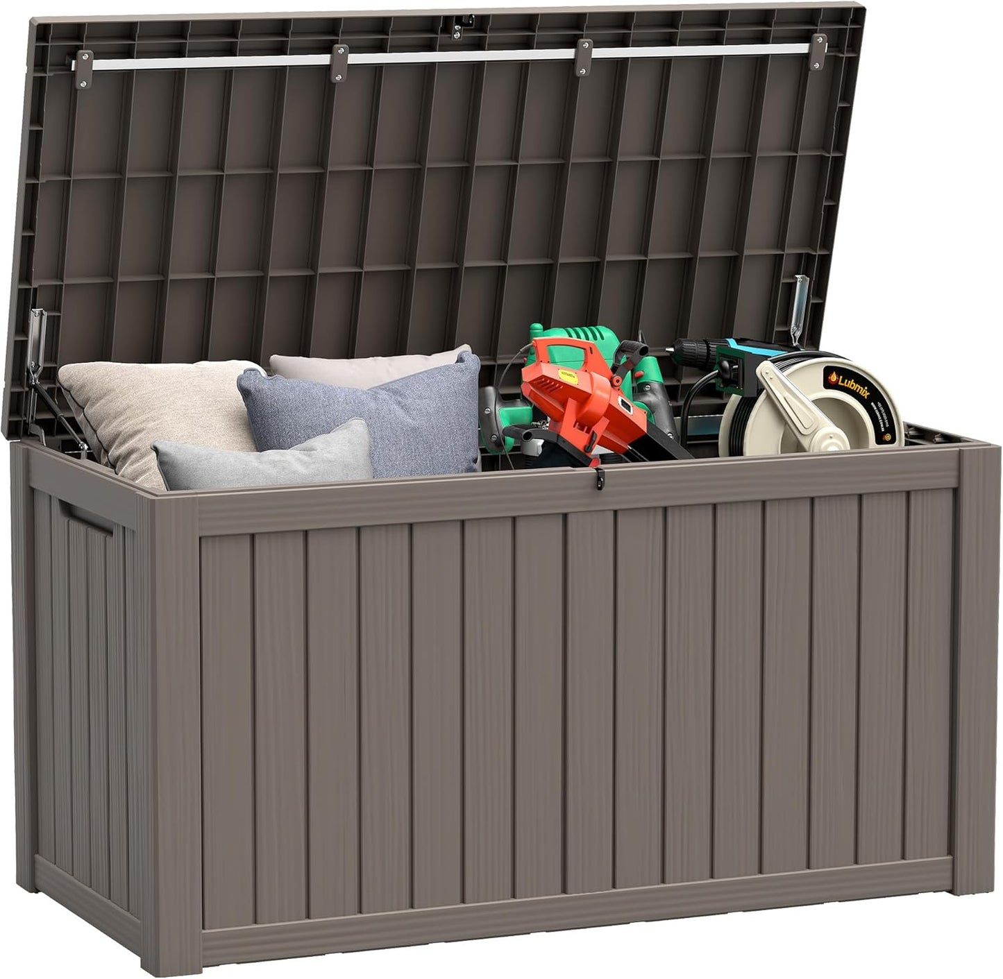 Outdoor Storage Box, Resin Deck Boxes Indoor and outdoor, Waterproof Storage Box Lockable Lid (Grey, 150 Gallon)