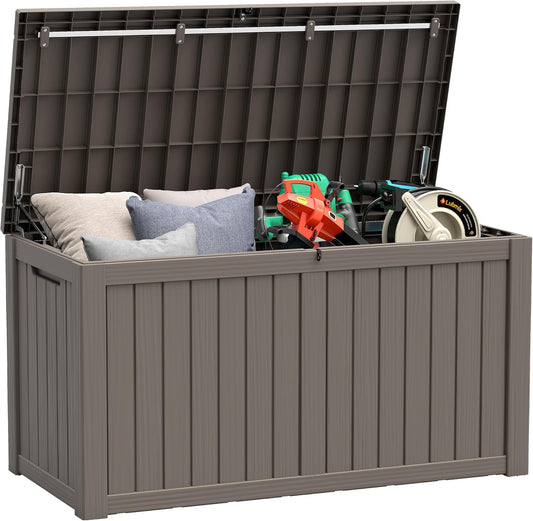 Outdoor Storage Box, Resin Deck Boxes Indoor and outdoor, Waterproof Storage Box Lockable Lid (Grey, 150 Gallon)