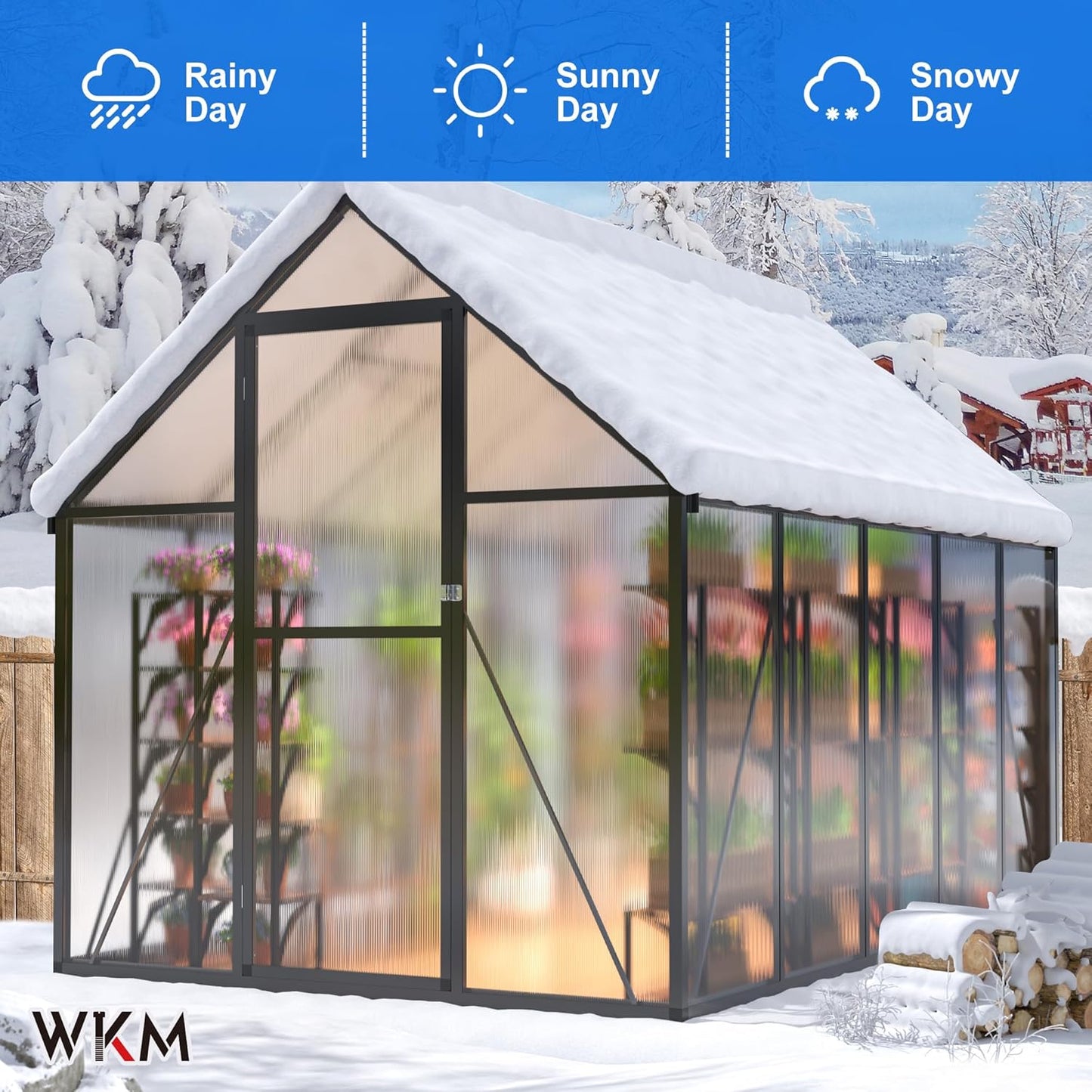 WKM 5.8x9.2 FT Greenhouse for Outdoors, Quick-fit Structure Green House with Window for Ventilation, Aluminum Greenhouse for Garden Backyard, Black