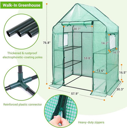 Ohuhu Greenhouse for Outdoors with Mesh Side Windows, 3 Tiers 4 Shelves Small Walk-In Green House Plant Stands Plastic PE Cover Outside Portable Warm House for Seedling Flowers Growing, 4.8x2.5x6.4 FT