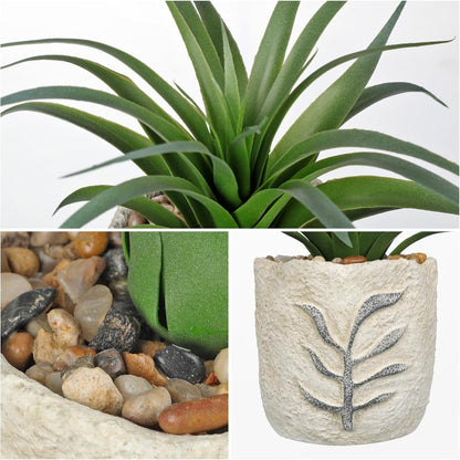 Hollyone 2 Pack Small Artificial Succulents Plants Potted Fake Spiked Succulent Plant in Rustic Pot Mini Faux Plant Agave Aloe Plant Indoor for Office Desk Farmhouse Home Table Shelf Boho Decor
