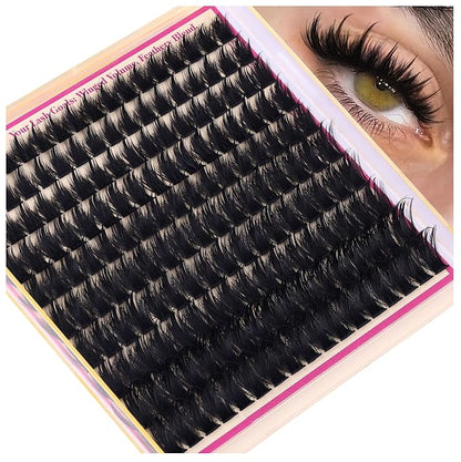 FANXITON Lash Clusters with Spiky Lash Clusters Volume Eyelash Clusters 10-18MM Thick Individual Lashes D Curl Cluster Eyelash Extensions 3D DIY Lash Extension at Home