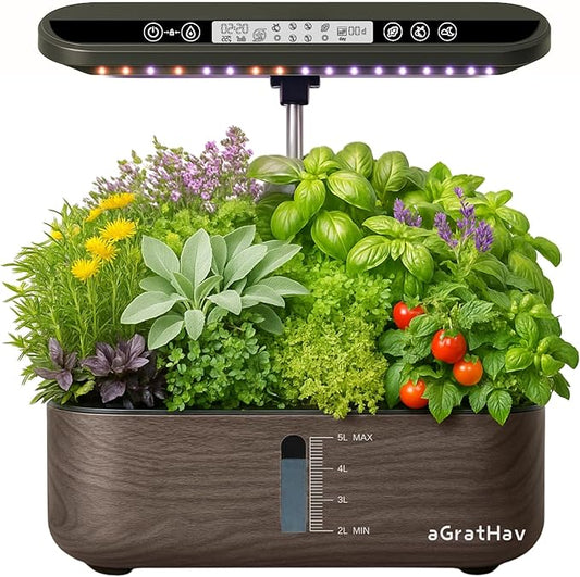 Hydroponics Growing System Kit, Indoor Herb Garden, 14 Pods Upgraded LCD Display, LED Grow Light Quiet Smart Water Pump Automatic Timer, Hydroponic Planter for Home Kitchen Office