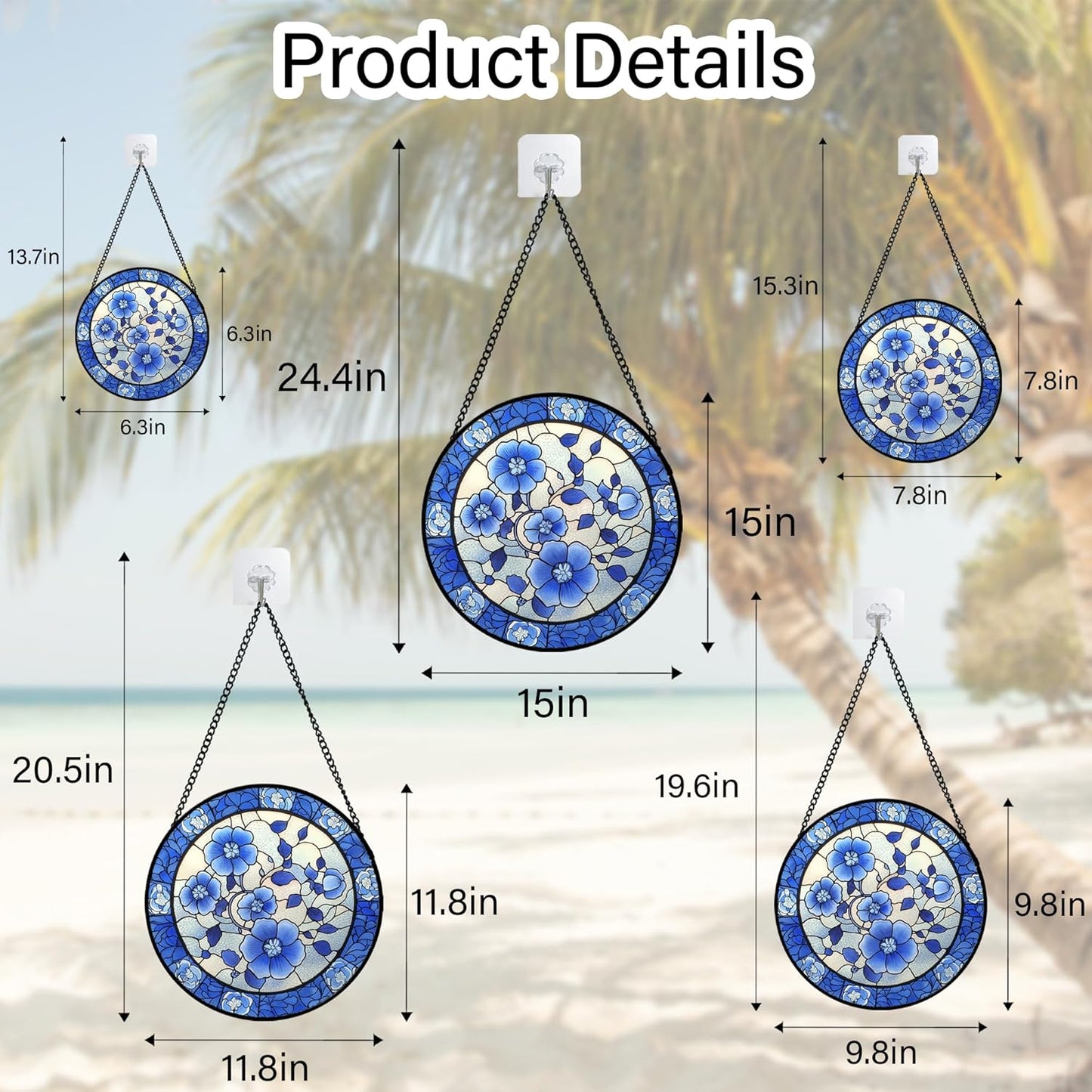 Stained Glass Window Hanging, Blue and White Plum Blossom Sun Catcher for Door Home Decor Flowers Suncatcher Christmas Mother's Day Birthday Gifts for Women Men Mom and Nana 6.3 in