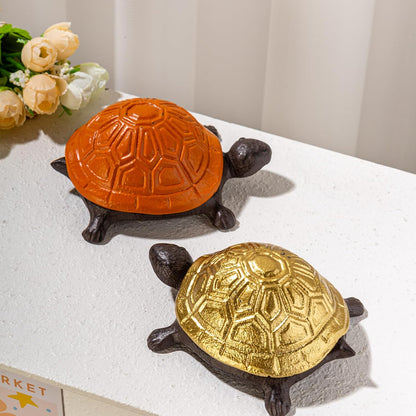 Spare Key Hiders Outside Cast Iron Turtle Hidden Key Holder for Outdoor, Yard, Patio Hide A Key and Decoration Garden, Gold