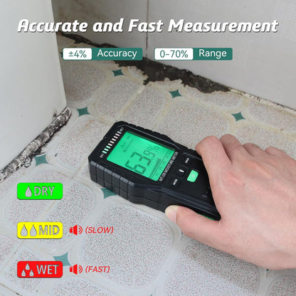 Pinless Moisture Meter for Wood Concrete – Digital Moisture Tester with 3-Color LCD Display, Audible Alarm & HOLD Function – Ideal for Firewood, Lumber, Home Inspections (Green)