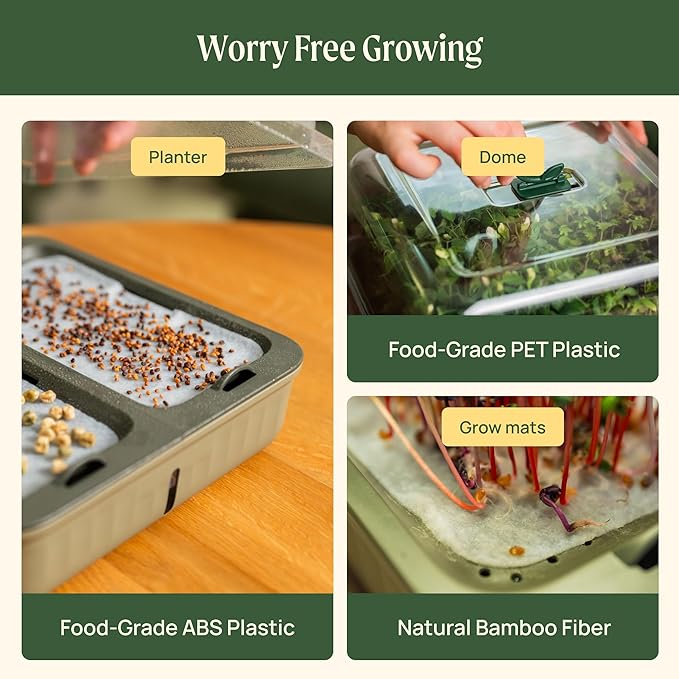 Self-Watering Microgreens Growing Kit with 20 Capillary Grow Mats and Humidity Domes, 4 Trays for Growing Multiple Micro Greens and Sprouts, Hydroponic Growing System with Water Level Indicator