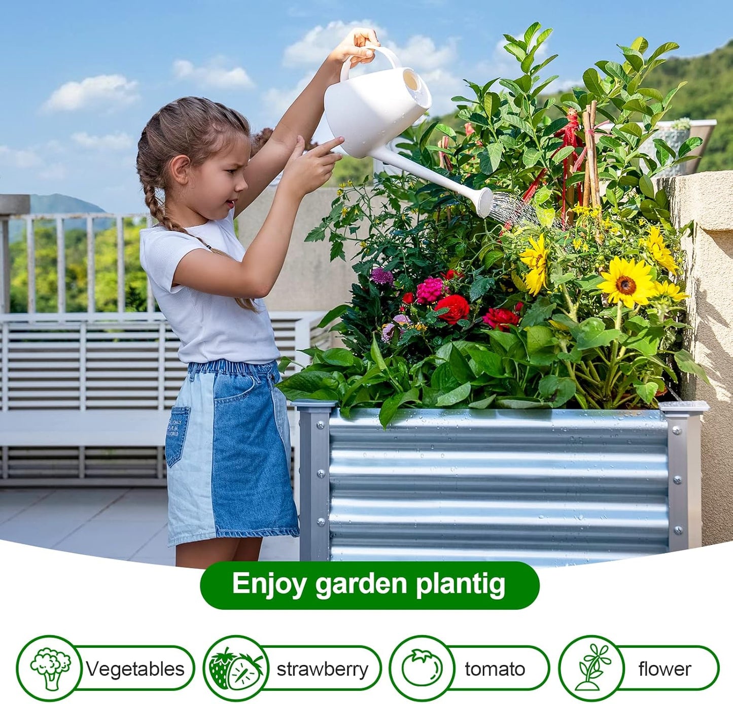 Land Guard Galvanized Raised Garden Bed with Legs, 48×24×32in Large Metal Elevated Raised Planter Box with Drainage Holes for Backyard, Patio, Balcony, 400lb Capacity