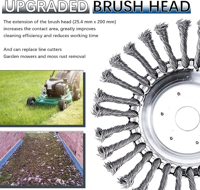 10 Inch Steel Wire Rotary Brush Cutter Trimmer Head Sets Weed Blade Cutter with Adapter Kit Compatible with Stihl, Husqvarna,String Trimmers, Gardening Lawnmower, Moss Grass Rust Removal