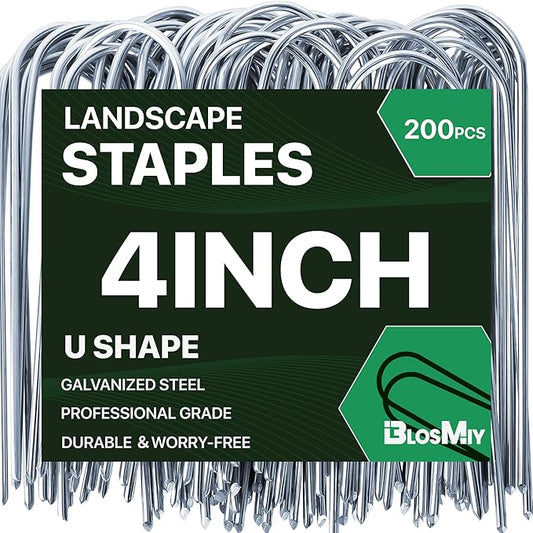 U Shaped Landscape Garden Staples 4 Inch 200 Pack Updated 11Gauge Irrigation Stakes Galvanized Garden Stakes Fabric Pins for Soaker Hose Drip Line Tubing Yard Lawn Staples for Outdoor Decorations