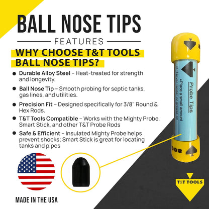 T&T Tools Standard Replacement Tips for 3/8" Soil Probe Rods - Compatible with Smart Stick & Mighty Probe - Ideal for Locating, Plumbing, Landscaping & Gardening Tools - Durable Metal Rod Tips, 3-Pack