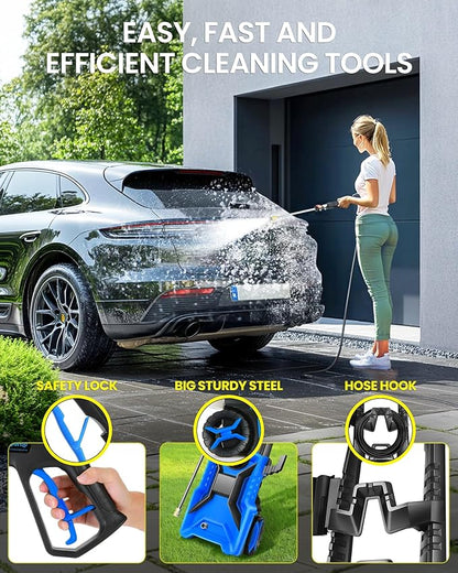 Pressure Cleaner High Power Cleaner with 33ft Pressure Hose, 4 Nozzles and 500ml Foam Cannon for Cars/Fences/Driveways/Patios/Home Cleaning (Light Blue)