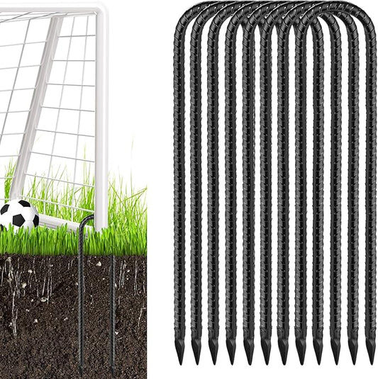 Black Trampoline Stakes Anchors High Wind 16inx10mm Galvanized U Hook 8pcs Rebar Stakes – Heavy Duty Ground Anchors for Trampoline,Yard & Inflatable,Landscape Metal Stakes for Outdoor Decorations