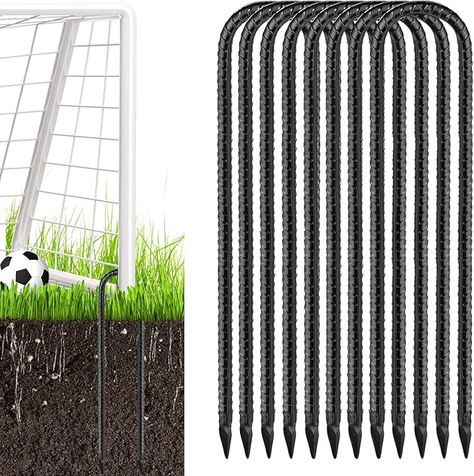 Black Trampoline Stakes Anchors High Wind 12inx6mm Galvanized U Hook 8pcs Rebar Stakes – Heavy Duty Ground Anchors for Trampoline,Yard & Inflatable,Landscape Metal Stakes for Outdoor Decorations