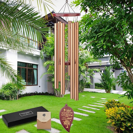 Memorial Wind Chimes Outdoor - 30 Inch 6 Rustproof Aluminum Tubes Wooden Wind Bell Sympathy Romantic Wind Chimes for Outside, Best Gift for Home Decor Garden Patio Outdoor(Golden)