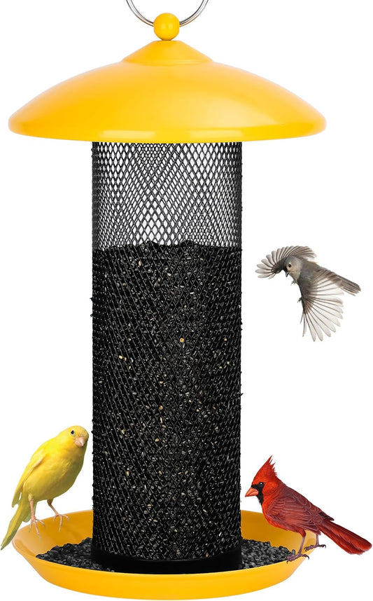 Gtongoko Finch Bird Feeders for Outdoors 2.5 LB Capacity Squirrel Proof Metal Tube Bird Feeders Thistle & Nyjer Seed Hanging Feeder, Yellow, 1 Pack