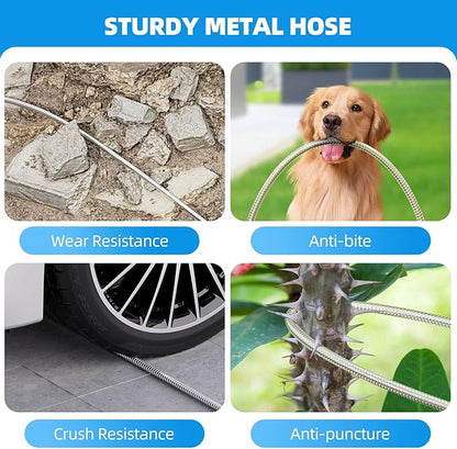 SPECILITE Stainless Steel Leader Garden Hose 10 FT, Flexible and Lightweight Short Water Hose, Non-Expandable Heavy Duty Metal Waterhose with Brass Fittings for Reel, Yard, Outdoor, Boat