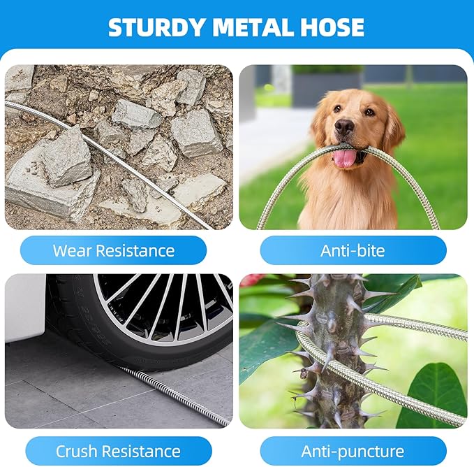 SPECILITE Stainless Steel Garden Water Hose 75 FT, Flexible and Lightweight Pipe, Non-Expandable Heavy Duty Metal Waterhose with Brass Fittings for Reel, Yard, Outdoor, Boat