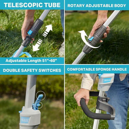 RB 40V 15" Cordless 2-in-1 Grass Trimmer and Edger – Lightweight, Powerful, with 2.0Ah Battery & Charger & 39ft 0.079'' line, Auto Feed, Adjustable Speed & Telescopic Handle