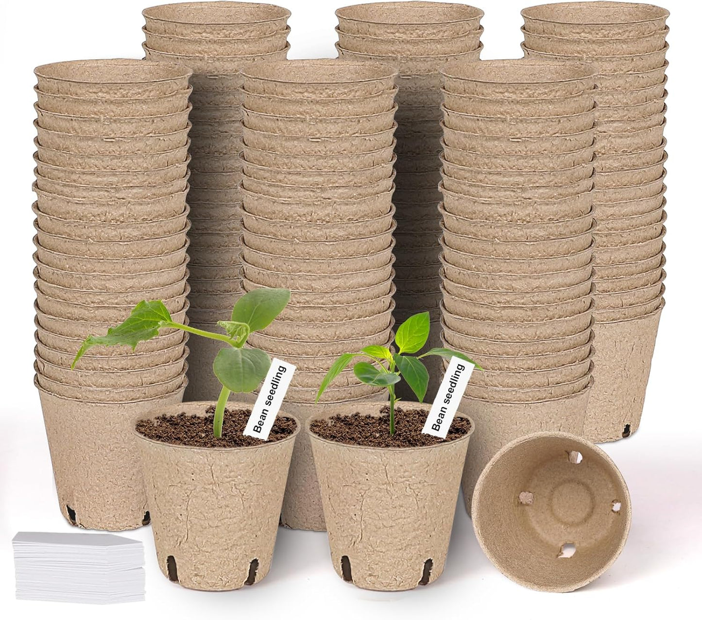 120 Packs 3.15 Inch Peat Pots,Biodegradable Pots for Seedlings with Drainage Holes, Garden Germination Nursery Pots with 100Pcs Plant Labels