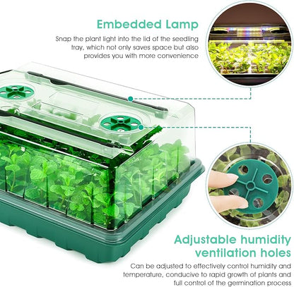 Seed Starter Tray with Grow Light, 96-Cell Seed Starter Kit, Seedling Starter Trays with Humidity Domes, Automatic Timer, Adjustable Light Indoor Gardening Plant Germination Trays