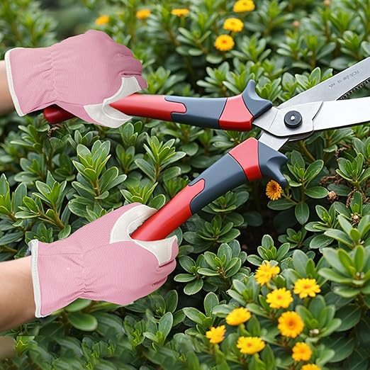 Gardening Gloves, Garden Gloves for Women and Men, Thorn Proof Working Gloves, Durable Leather Work Garden Gloves for Yard & Outdoor Work, Pink, S