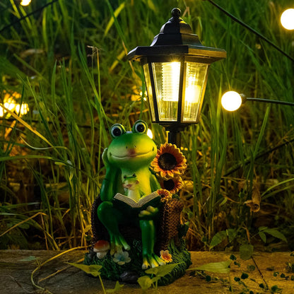 mopha Solar Garden Statues Frog Decor wth Lanterns - 12.5'' Figurines Decorations for Patio Yard Lawn Ornaments Gifts for Christmas Birthday Easter Housewarming