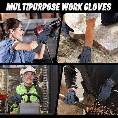 HLDD HANDLANDY 2 Pairs Leather Work Gloves for Men & Women – Cowhide Gardening Gloves, Thorn Proof, Cotton Lined, for Tig/Mig Welding, Construction, Chainsaw, Farm, Landscaping