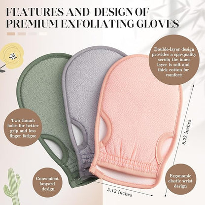 3 Pcs Korean Exfoliating Gloves with Thumb Holes Thorough Exfoliating Mitts for Dead Skin Removal Shower, Machine Washable, Reusable and Skin-friendly Material