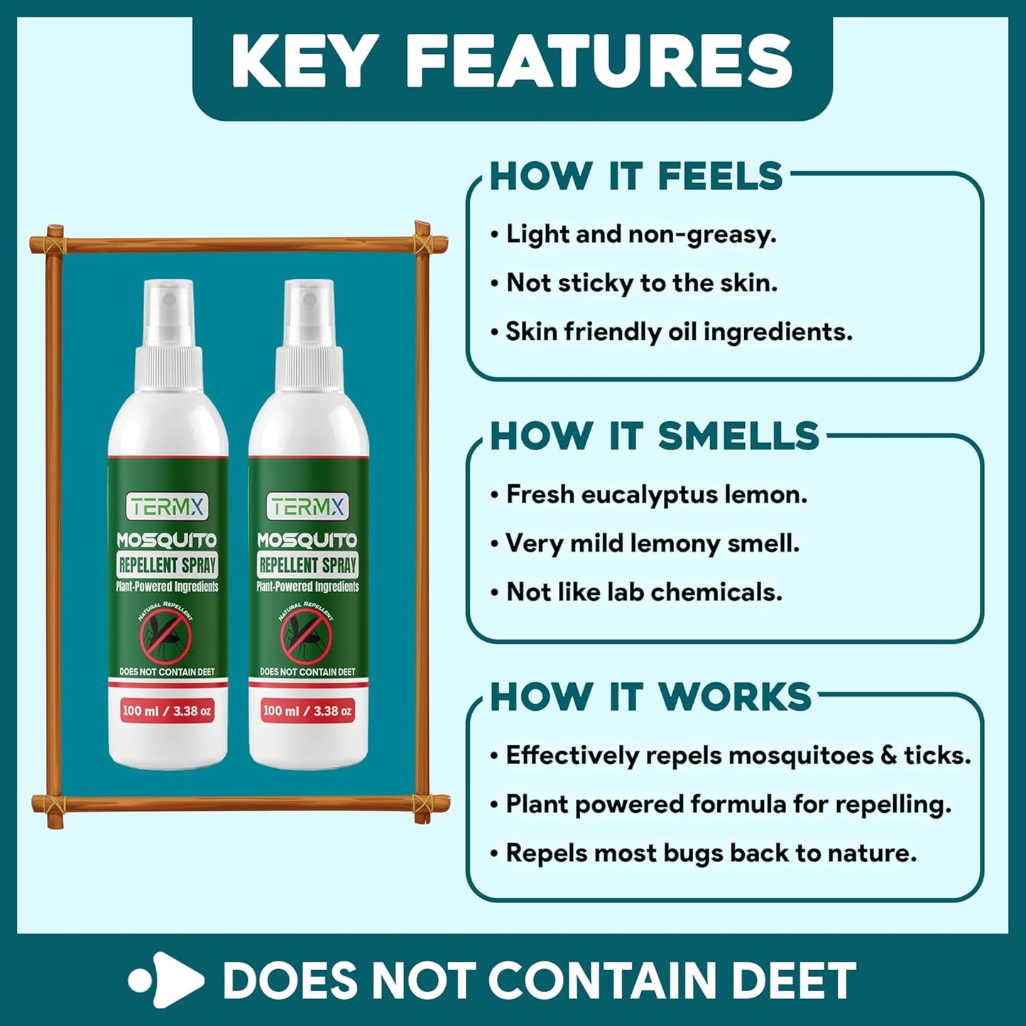 Natural Mosquito Repellent Spray TwinPack 6.75 oz DEET Free Insect Repellent Spray Lemon Eucalyptus Oil Scent for Mosquitoes Gnats Black Flies No-See-ums repelente de Mosquitos para ninos