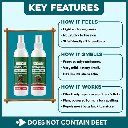 Natural Mosquito Repellent Spray TwinPack 6.75 oz DEET Free Insect Repellent Spray Lemon Eucalyptus Oil Scent for Mosquitoes Gnats Black Flies No-See-ums repelente de Mosquitos para ninos