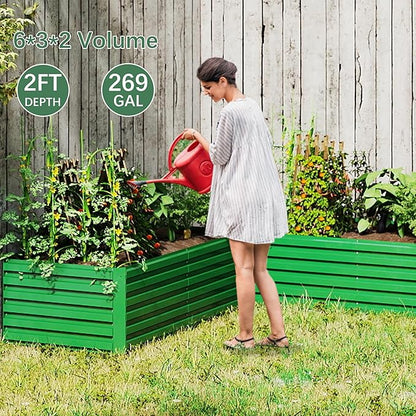 FOOWIN 2pcs 6x3x2ft Galvanized Raised Garden Bed, Planter Raised Garden Boxes Outdoor, Large Metal Raised Beds for Gardening, Garden Bed for Vegetables, Flowers, Herb,269 Gallon Capacity, Green