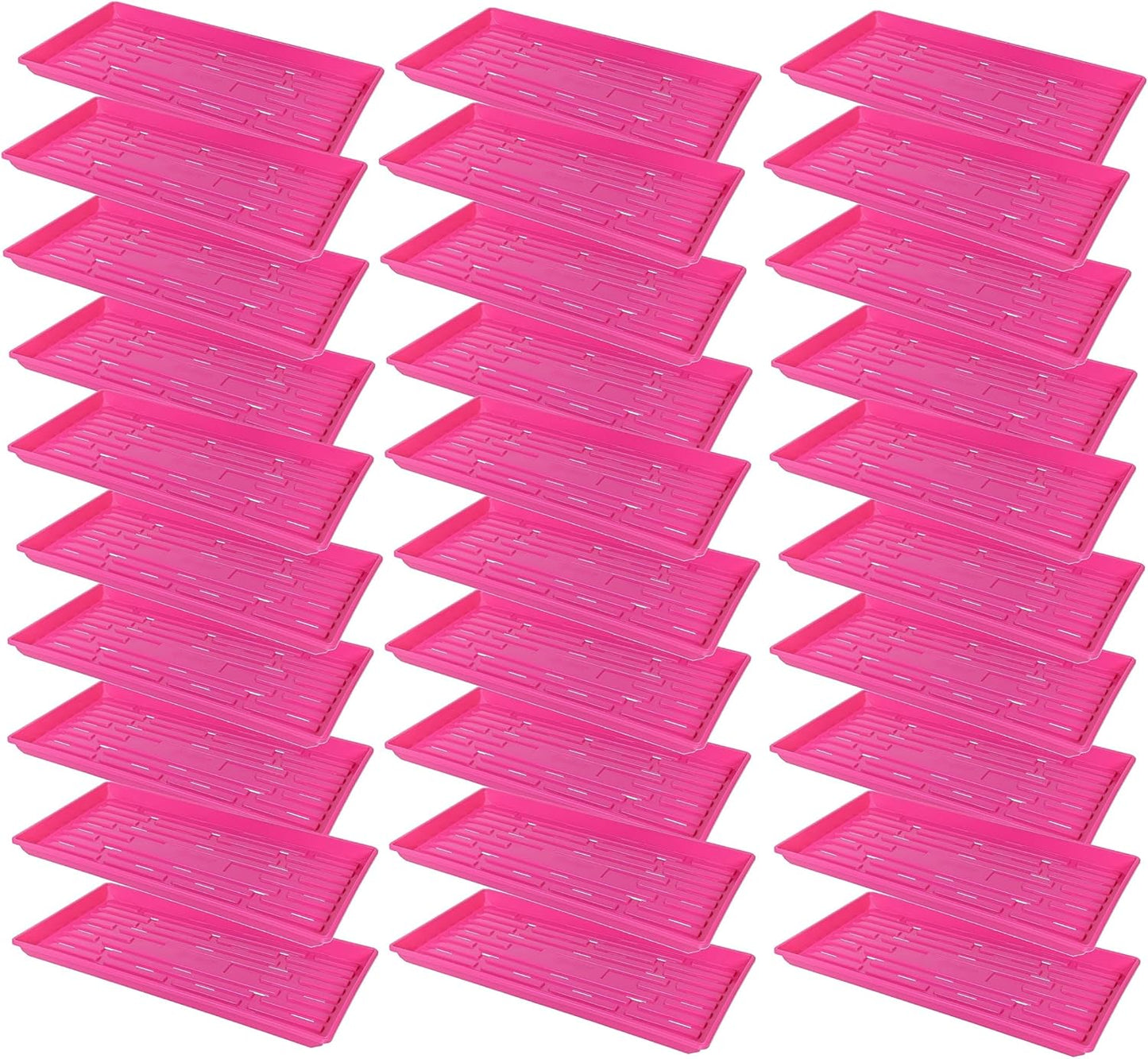 SUNPACK 10" x 20" Heavy Duty Shallow Plastic Seed Starting Tray, Magenta, 1" (Pack of 30) - Lined with Drainage Holes for Excess Water and Aeration, Ideal for Greenhouses or Indoor Gardening