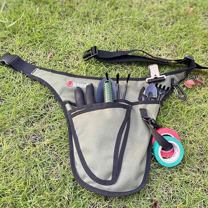 KUNN Garden Tool Belt,Durable Adjustable Tool Belt Waist Pouch with 4 Pocket for Women Men Gardeners Florist Army Green