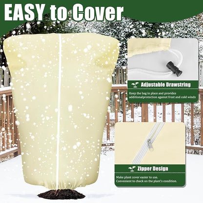 4 Pcs Plant Covers Frost Protection Bag 71" x 47" Winter Reusable Plants Jacket with Drawstring Shrub Protection Wraps Bags Frost Blanket for Winter Outdoor Garden Plants