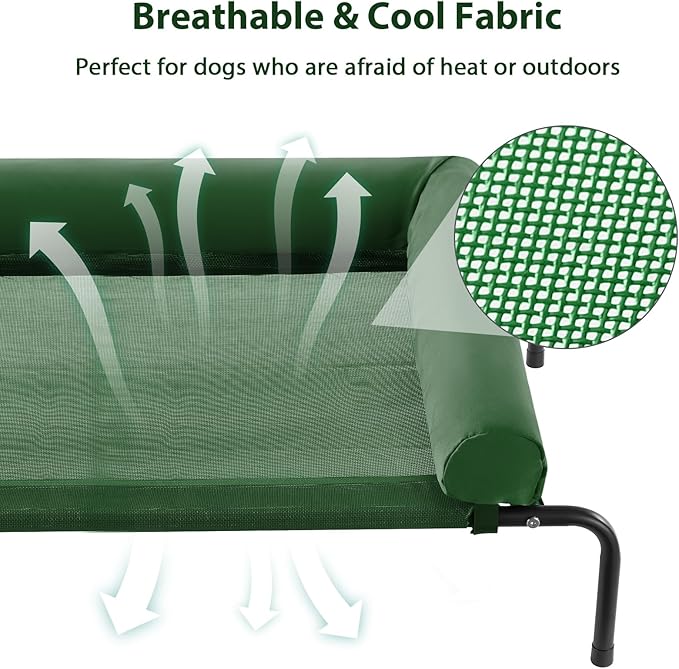 Cooling Elevated Dog Bed for Large Dogs – Waterproof Raised Dog Cot with Slope Headrest, Breathable Teslin Mesh, Durable & Portable Pet Bed for Indoor and Outdoor Use, Grey