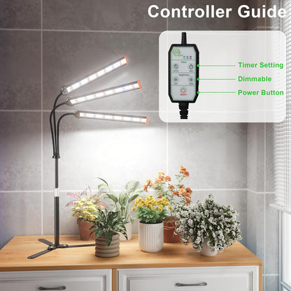 GooingTop Grow Light for Indoor Plants,5000K Full Spectrum Growing Plant Lamp with White Red Blue LED for Pots Succulents Seed Starting,Height Adjustable 10-32'' with Optional Dimming & Timer