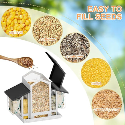 White Metal Bird Feeder Birdhouse, Outdoor Hanging Wild Bird Feeders for Outdoors, Perfect Birdhouses for Outside Bird Lovers