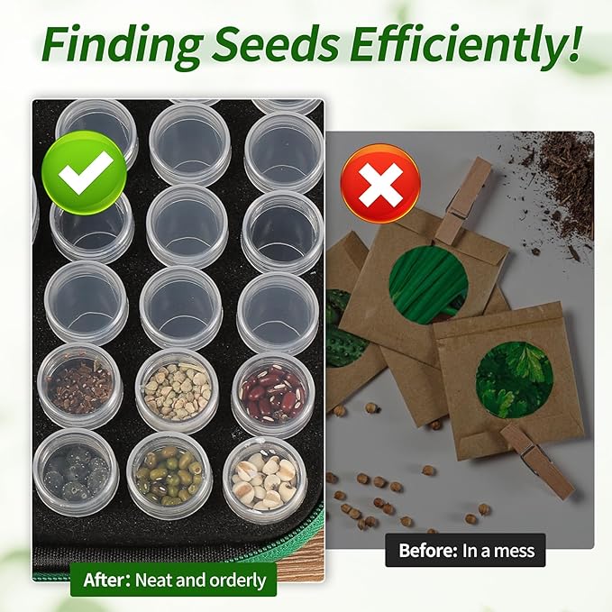Seed Storage Box, Portable Seed Saving Box, Sturdy Seed Organizer Kit Seed Envelopes Funnel Label, Seed Container for Flower Plants Vegetable Seed, M-60 Slots